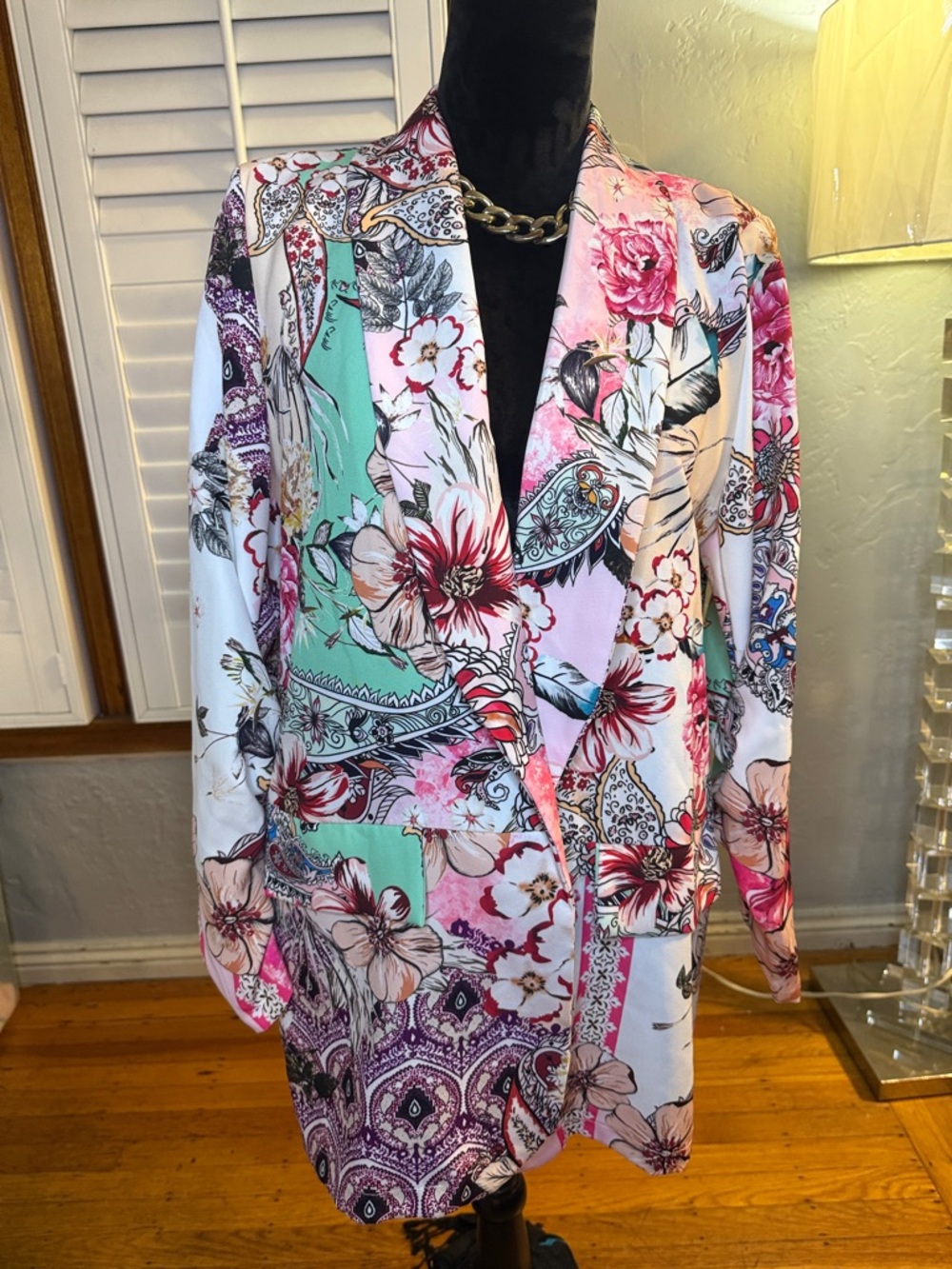 Floral Patchwork Blazer Jacket in Pink, Mint & White